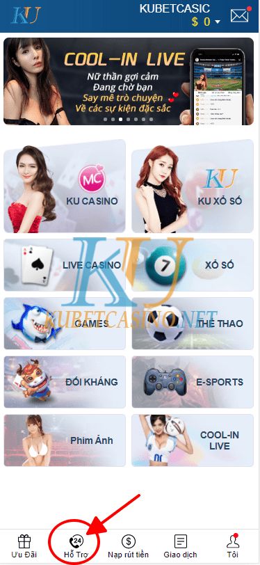 Nhấn vào mục hỗ trợ